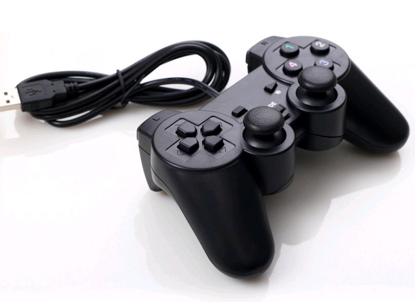 USB Wired Game Controller — PC Joystick with Dual Vibration & 12 Action Keys