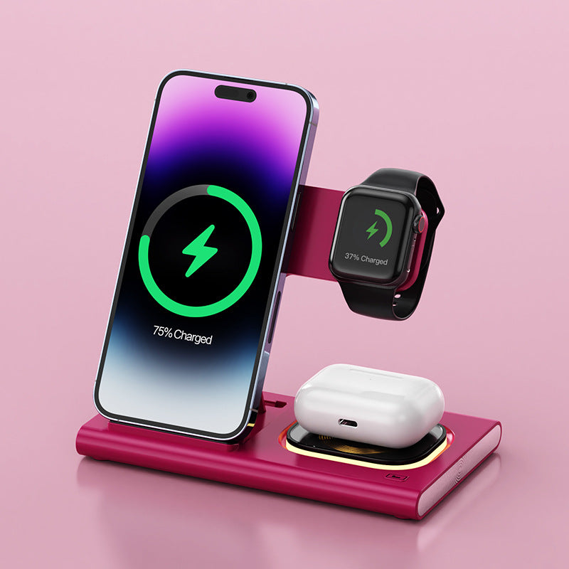 3-in-1 Wireless Charging Station — 15W Fast Charge with Night Lightfvgbhnm,./