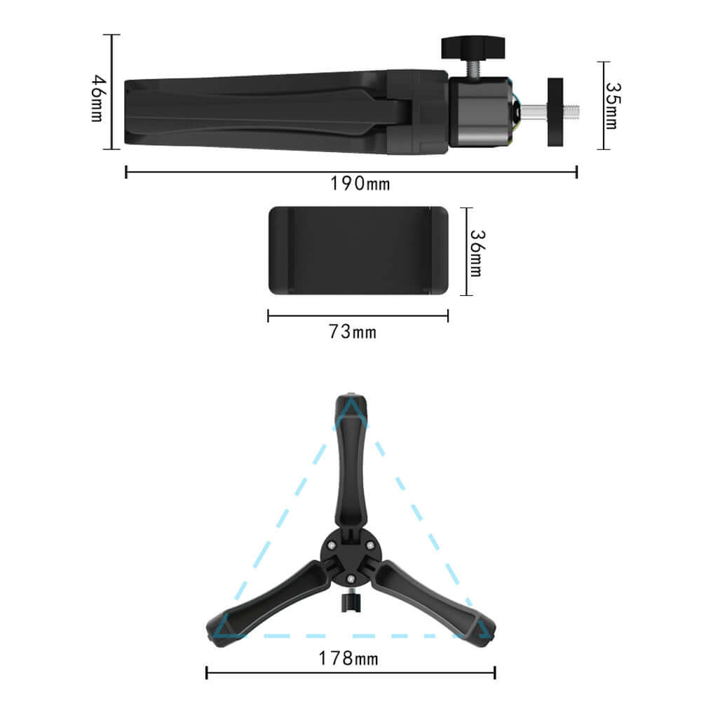 Desktop Phone Tripod Stand — Flexible Mini Tripod with Gimbal &amp; Phone Clip