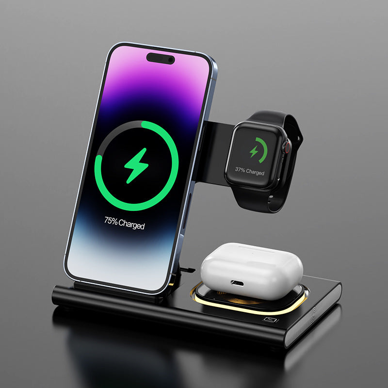 3-in-1 Wireless Charging Station — 15W Fast Charge with Night Lightfvgbhnm,./