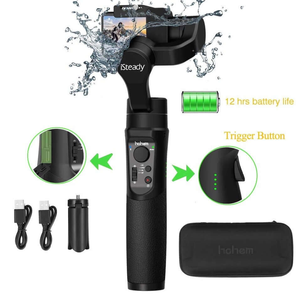 3-Axis Handheld Gimbal Stabilizer — Bluetooth, 12H Battery, for Action Camera