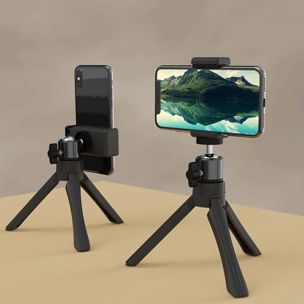 Desktop Phone Tripod Stand — Flexible Mini Tripod with Gimbal &amp; Phone Clip