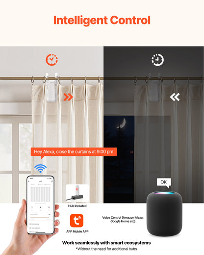 Smart Automatic Curtain Opener — App, Remote &amp; Voice Control, Alexa &amp; Google Home