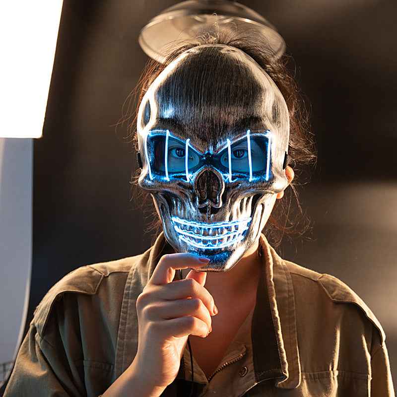 LED Skull Face Mask — Glowing Light-Up Mask for Halloween &amp; Parties