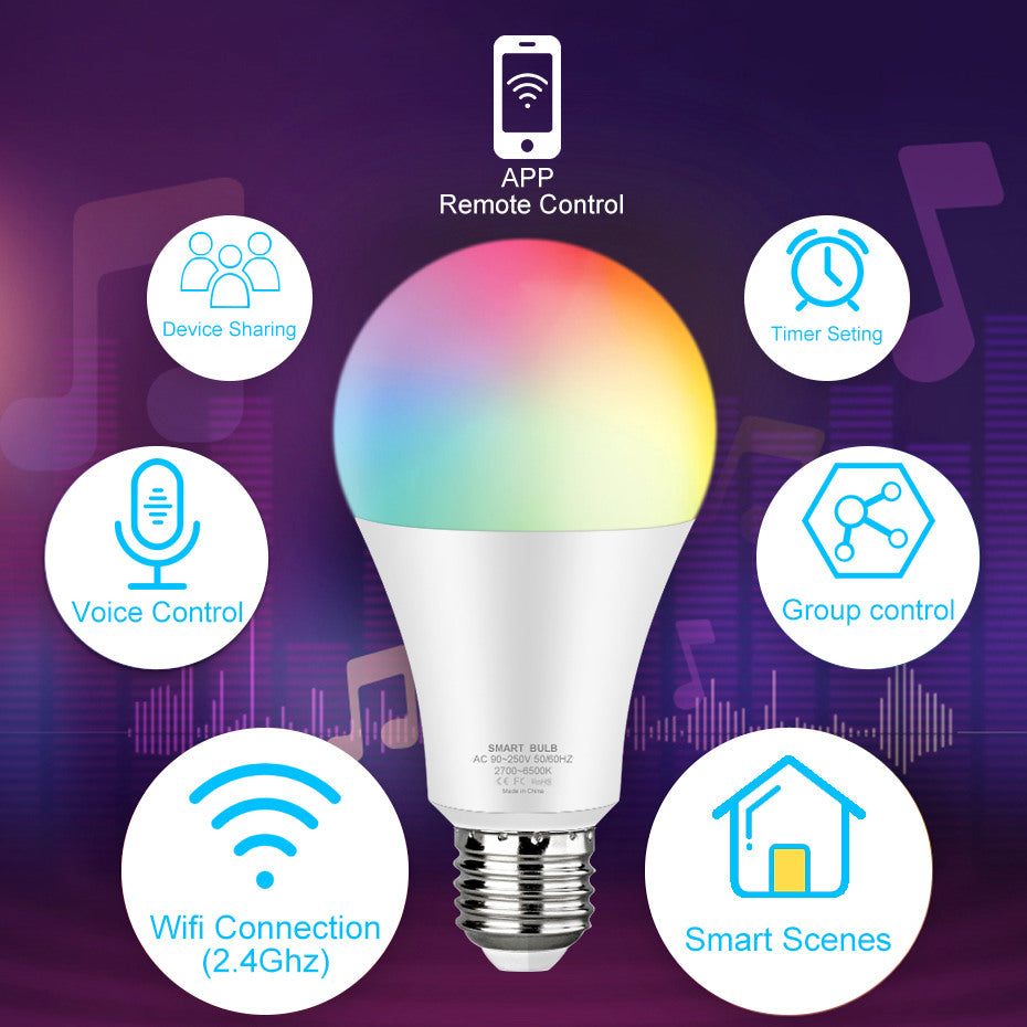 Smart WiFi LED Bulb — RGBCW Color, Voice Control, Alexa &amp; Google Compatible