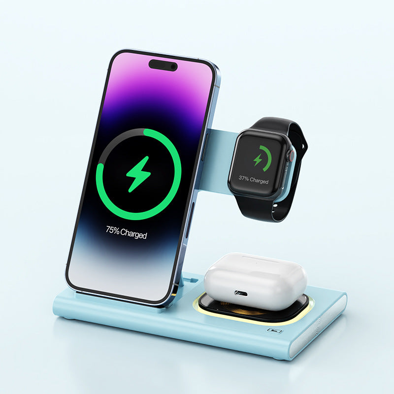3-in-1 Wireless Charging Station — 15W Fast Charge with Night Lightfvgbhnm,./